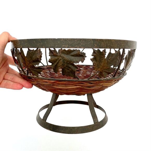 Vintage Rustic Metal Vase with Hand Woven Bottom - Picture 1 of 7